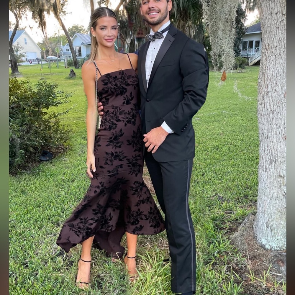Elegant Brown and Black Floral Dress
